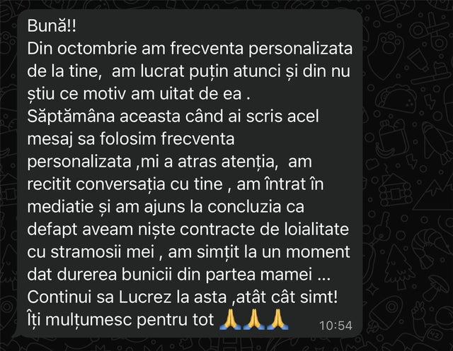 Mesaj primit de la o clientă
